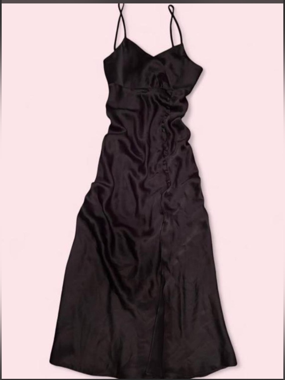 Zara Black Satin Slip Maxi Dress with Spaghetti Straps